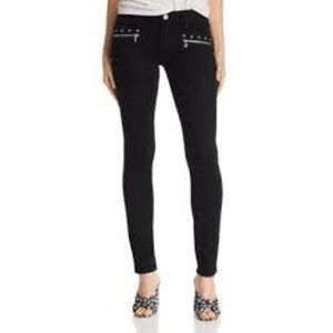 PAIGE Women's Studded Indio Zip Skinny Jeans in Black Shadow Size 26 NWT